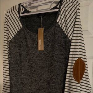 Gray and White Striped long sleeve